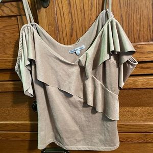 Suede cold shoulder ruffle tank